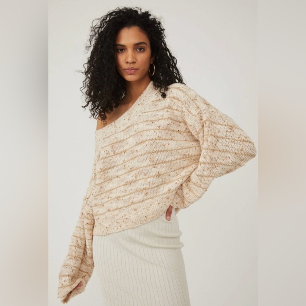 Free People Starlight Striped Oversized Sweater Pullover, size small